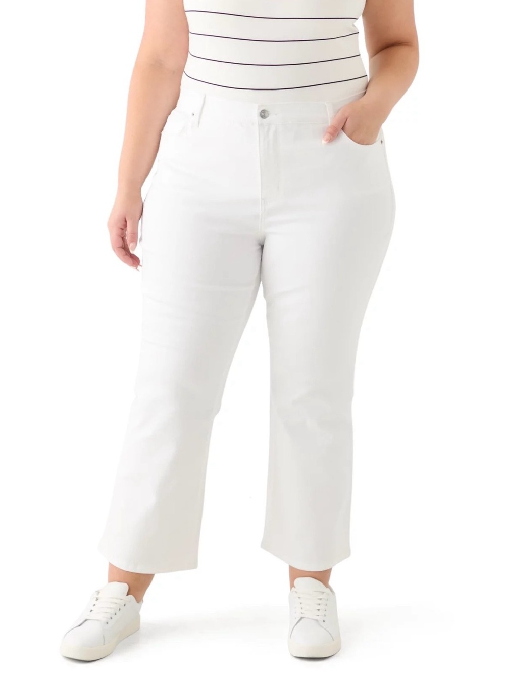 Crown & Ivy Plus Size High Rise Kick Flare Ankle Length Pants White 20W NWT